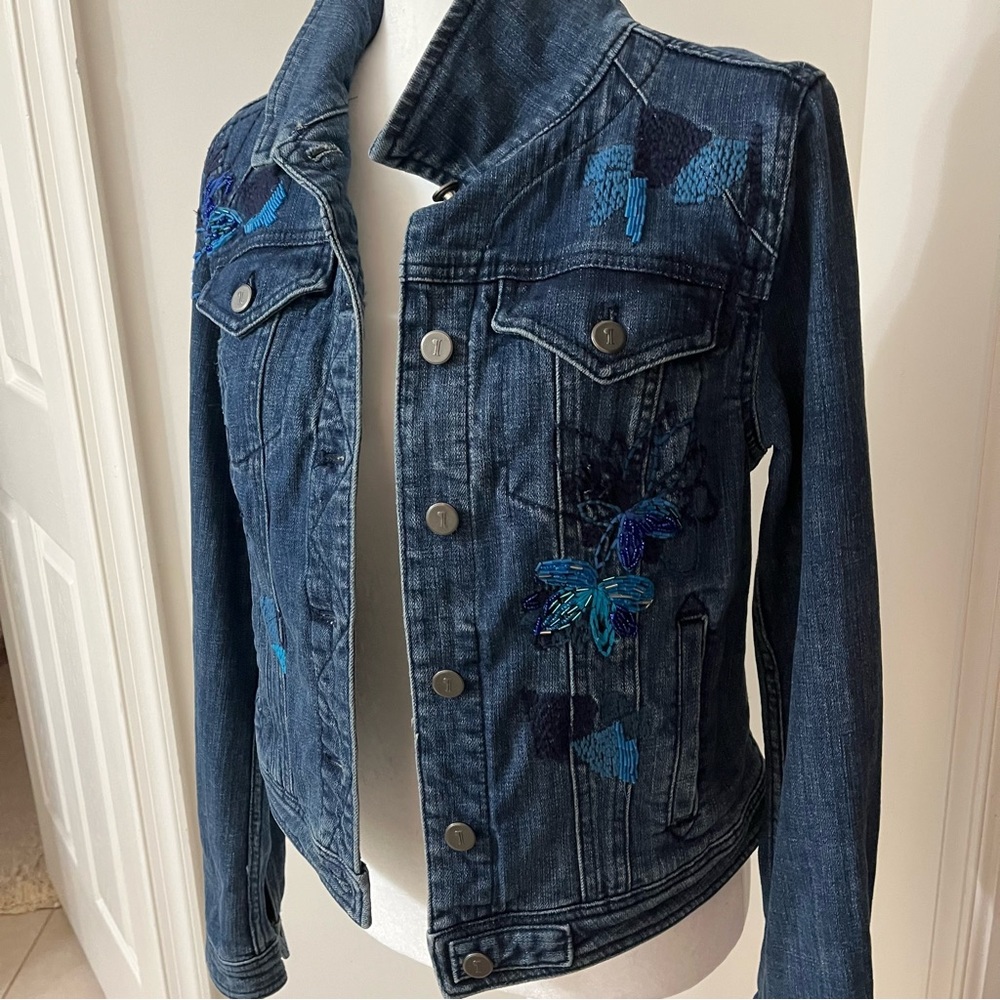 Anthropology Pilcro & Letterpress Denim Jacket Embroidered Bead Size M NWT